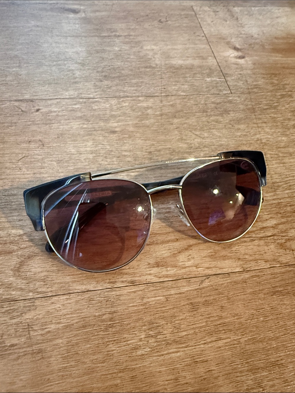 BCBGMaxAzria Round Sunglasses with Brown Lenses and Gold Frame
